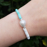 Turquoise Howlite Baroque Pearl 925 Sterling Silver Boho Bracelet
