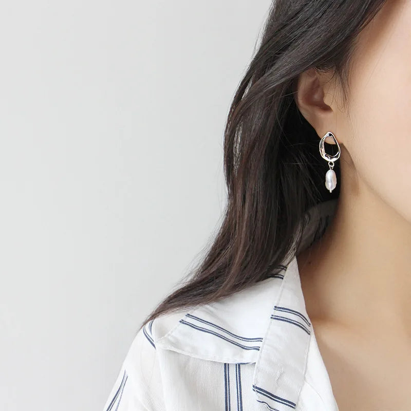 Boho 925 Sterling Silver Pearl Drop Earring Real Freshwater Pearl Women Earring