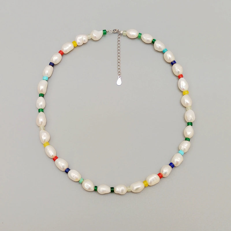 Gemstone Baroque Pearl Choker Necklace 925 Sterling Silver