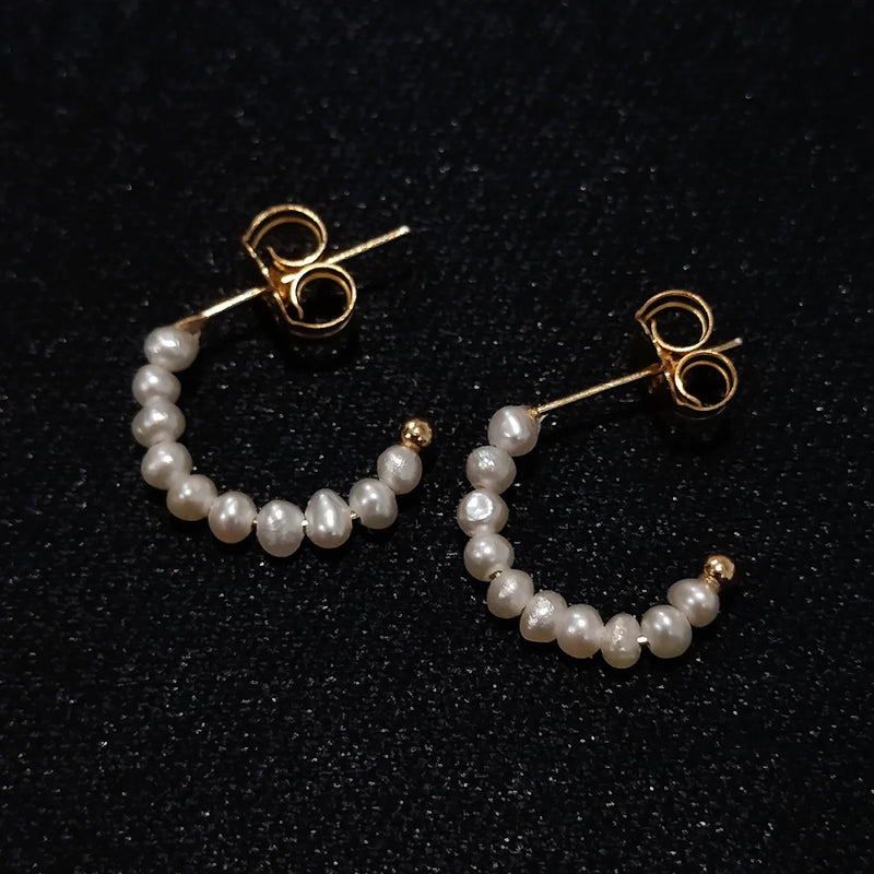Boho Pearl Hoop Earrings 925 Silver 14K Filled No Fade 2mm Beads