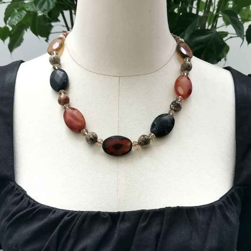 Brown Agate Smoky Quartz Pyrite Necklace Jewelry