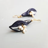Calla Lily Goldstand Stone Pearl Drop Earrings