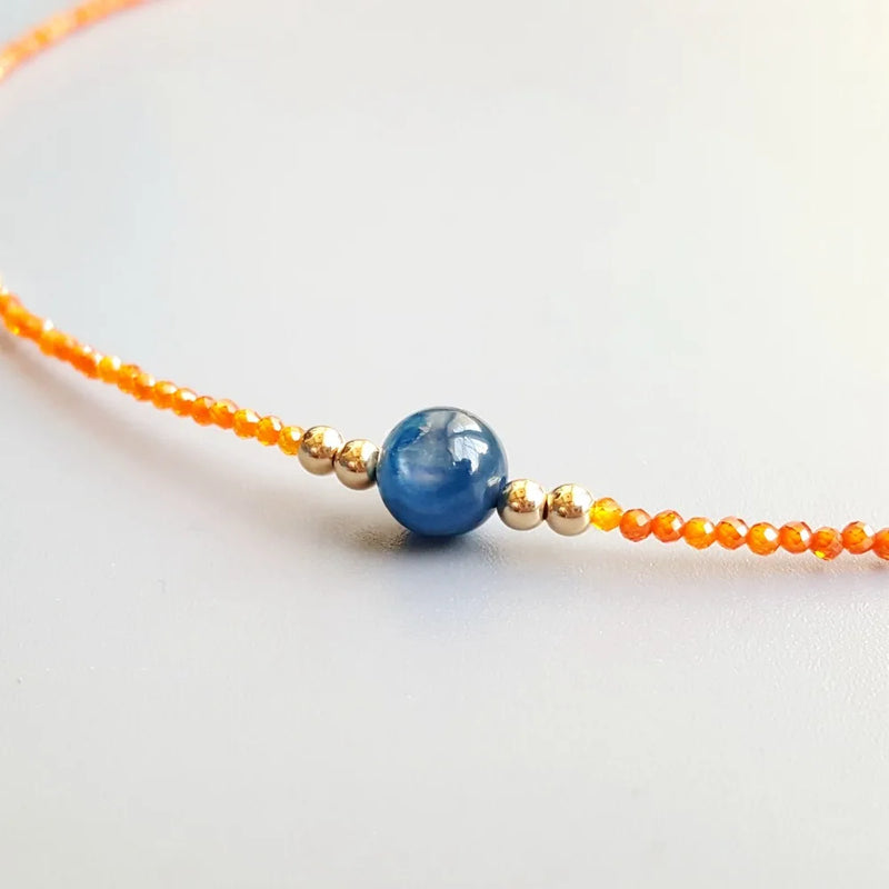 Cat's Eye Kyanite Orange Zircon 925 Sterling Silver Necklace
