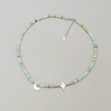 Amazonite Collar Necklace with Moon Charm