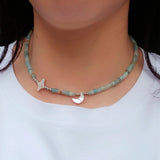 Amazonite Collar Necklace with Moon Charm