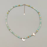 Amazonite Collar Necklace with Moon Charm
