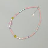 Pink Rose Quartz Pearl Jade Glaze 925 Silver Choker Necklace Collar