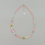Pink Rose Quartz Pearl Jade Glaze 925 Silver Choker Necklace Collar