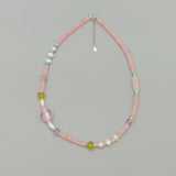 Pink Rose Quartz Pearl Jade Glaze 925 Silver Choker Necklace Collar
