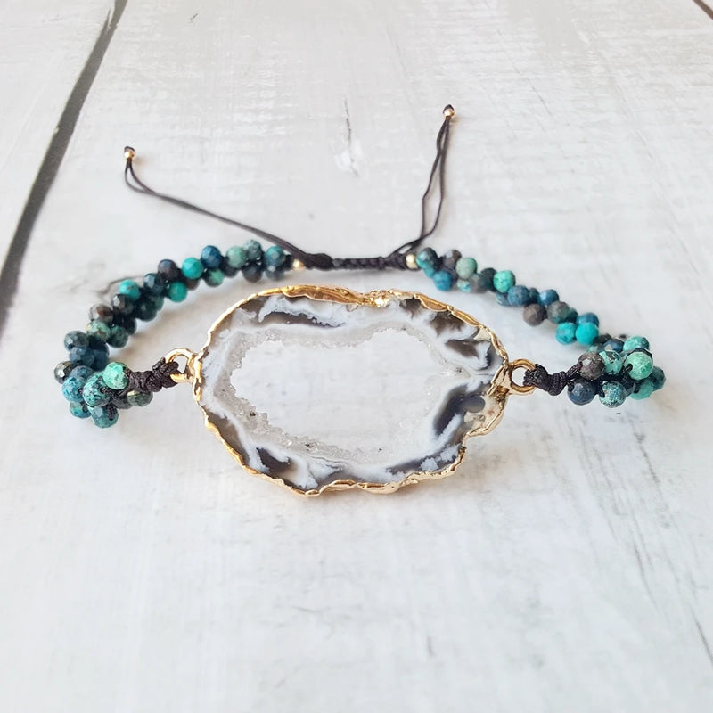 Chrysocolla Drusy Druzy Crystal Agate Rope Bracelet