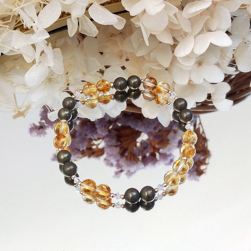 Citrine Pyrite Stone 6mm Bracelet 14K Filled Boho Jewelry