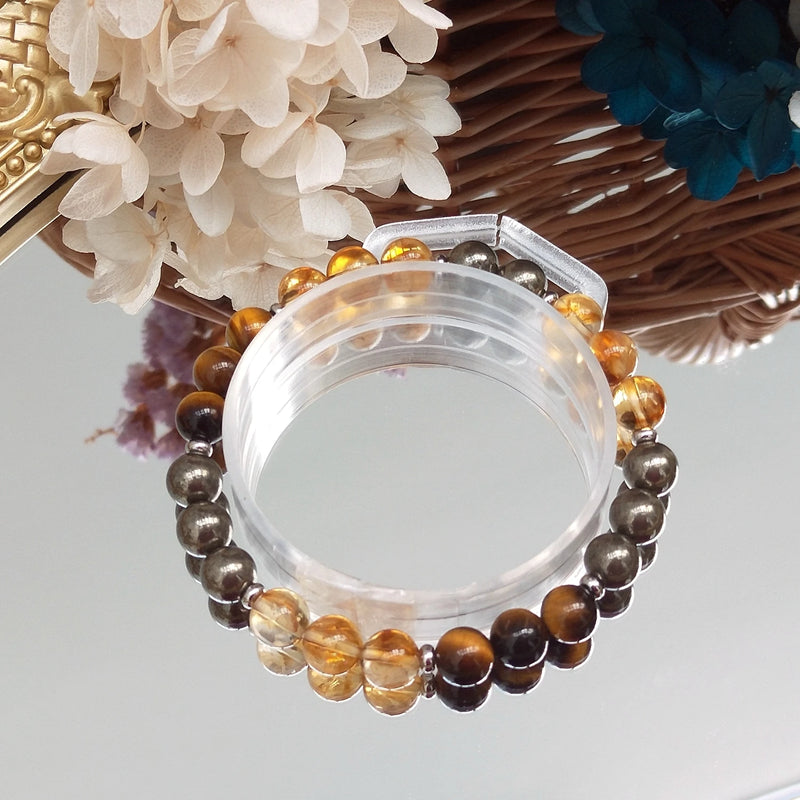 Citrine Pyrite Tiger Eye 8mm Bracelet for Men 19.5-20cm