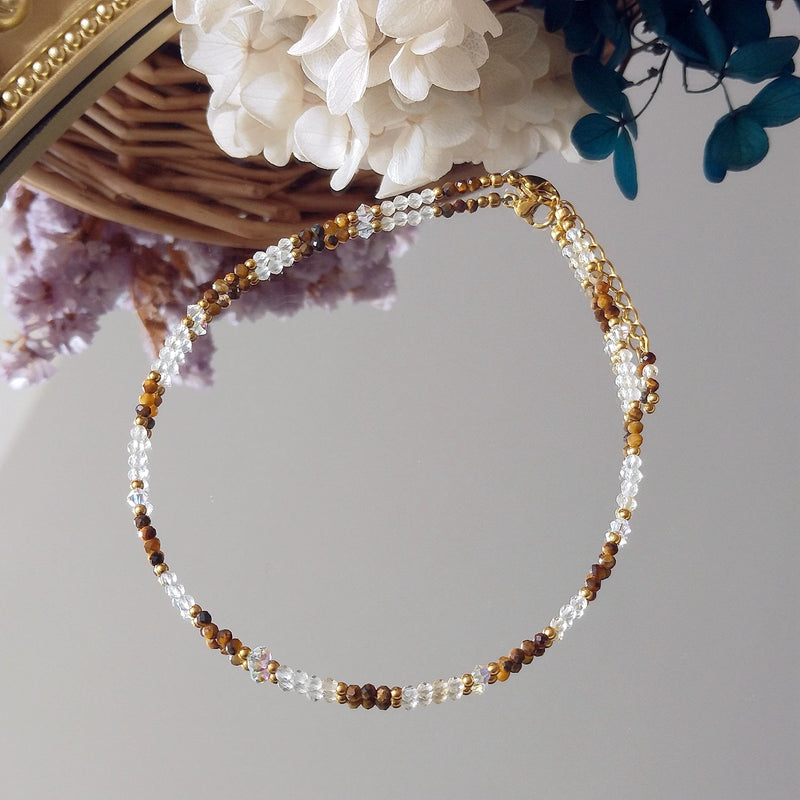 Citrine Tiger Eye 2mm 14K Anklet Boho Jewelry For Women