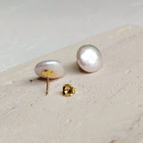 Coin Shape Freshwater Pearl 925 Sterling Silver Stud Earrings