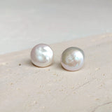 Coin Shape Freshwater Pearl 925 Sterling Silver Stud Earrings
