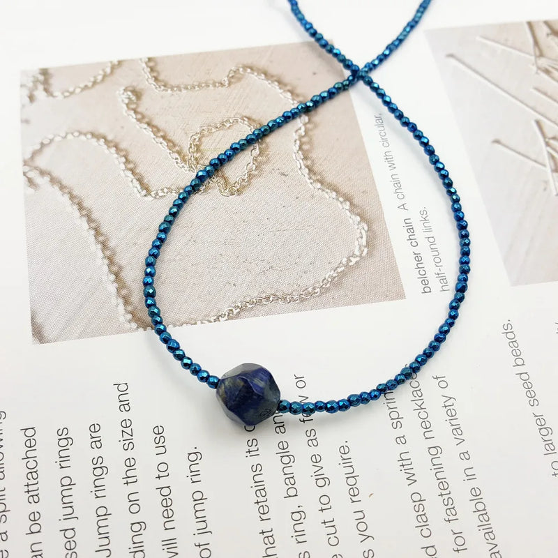 Tiger's Eye & Blue Hematite 925 Silver Clasp Choker Necklace