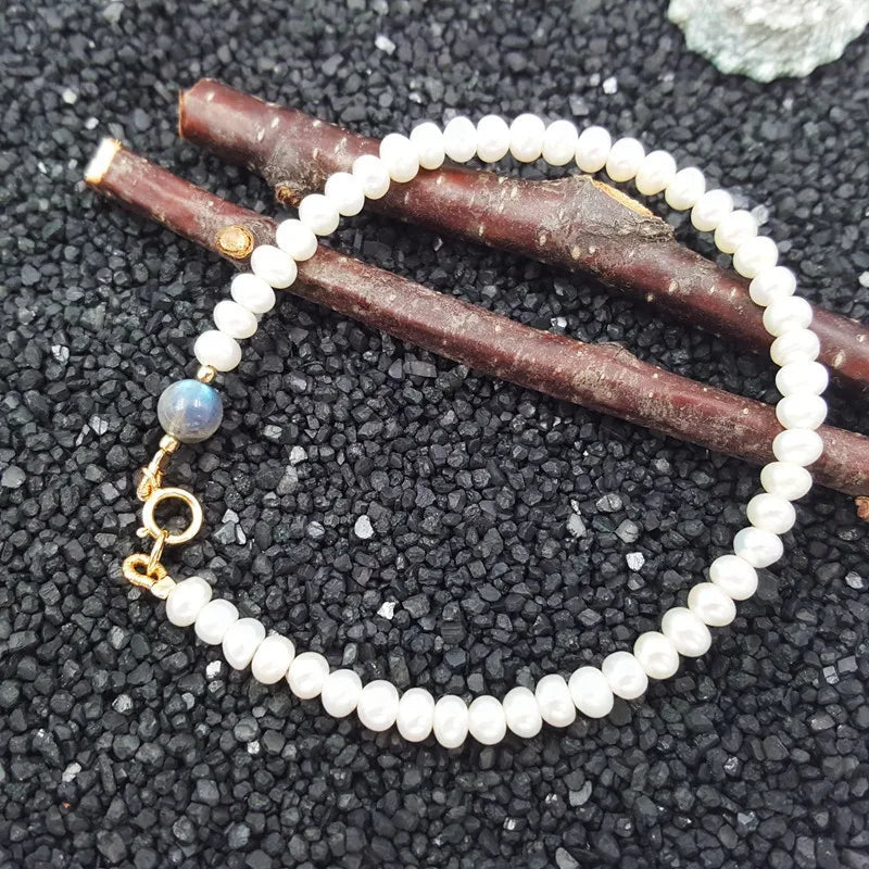 Freshwater Pearl Aurora Labradorite 6mm Bracelet 925 Sterling Silver Plated