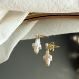 Freshwater Pearl Cross Shape Silver Stud Earrings For Women