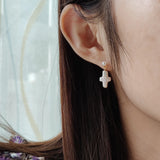 Freshwater Pearl Cross Shape Silver Stud Earrings For Women