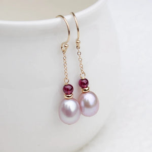 Freshwater Pearl Garnet Link Earrings 925 Sterling Silver Plated Drop Dangle