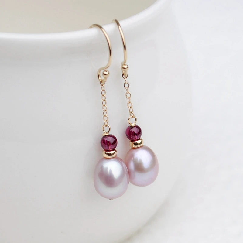 Freshwater Pearl Garnet Link Earrings 925 Sterling Silver Plated Drop Dangle