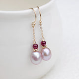 Freshwater Pearl Garnet Link Earrings 925 Sterling Silver Plated Drop Dangle