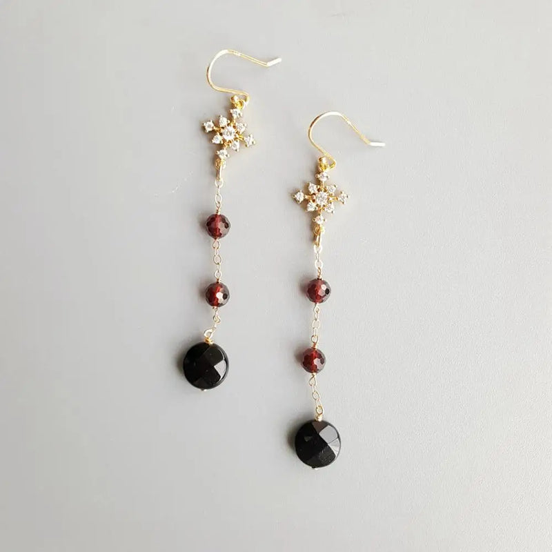 Agate Garnet Zircon Snowflake Drop Earrings