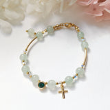 Green Aventurine With Pearl Plated Bracelet Natural Stone Boho Jewelry