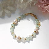 Green Aventurine With Pearl Plated Bracelet Natural Stone Boho Jewelry