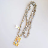 Labradorite Hematite Crystal Pendant Necklace 32inch