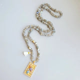 Labradorite Hematite Crystal Pendant Necklace 32inch