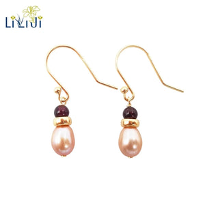 Pink Purple Freshwater Pearl Garnet Silver Drop Earrings