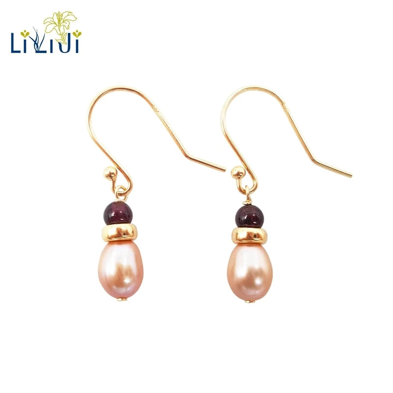 Pink Purple Freshwater Pearl Garnet Silver Drop Earrings