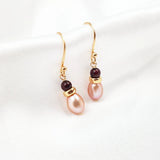 Pink Purple Freshwater Pearl Garnet Silver Drop Earrings