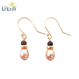 Pink Purple Freshwater Pearl Garnet Silver Drop Earrings