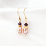 Pink Purple Freshwater Pearl Garnet Silver Drop Earrings