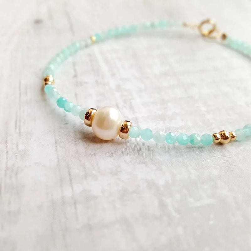 High Luster Pearl Amazonite 925 Silver Clasp Jewelry