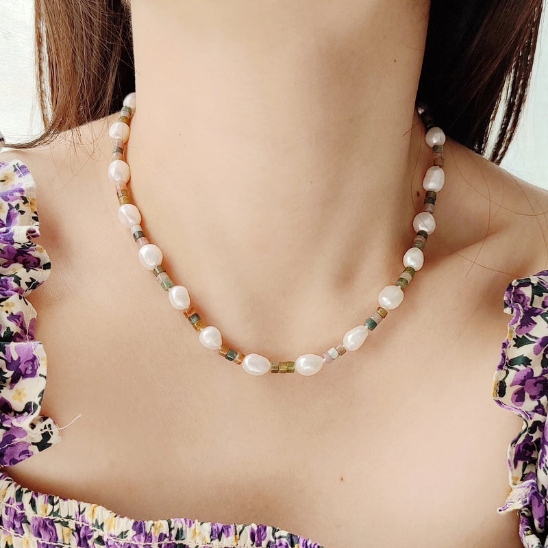 Irregular Pearl Agate 925 Silver Necklace 40+4cm Women