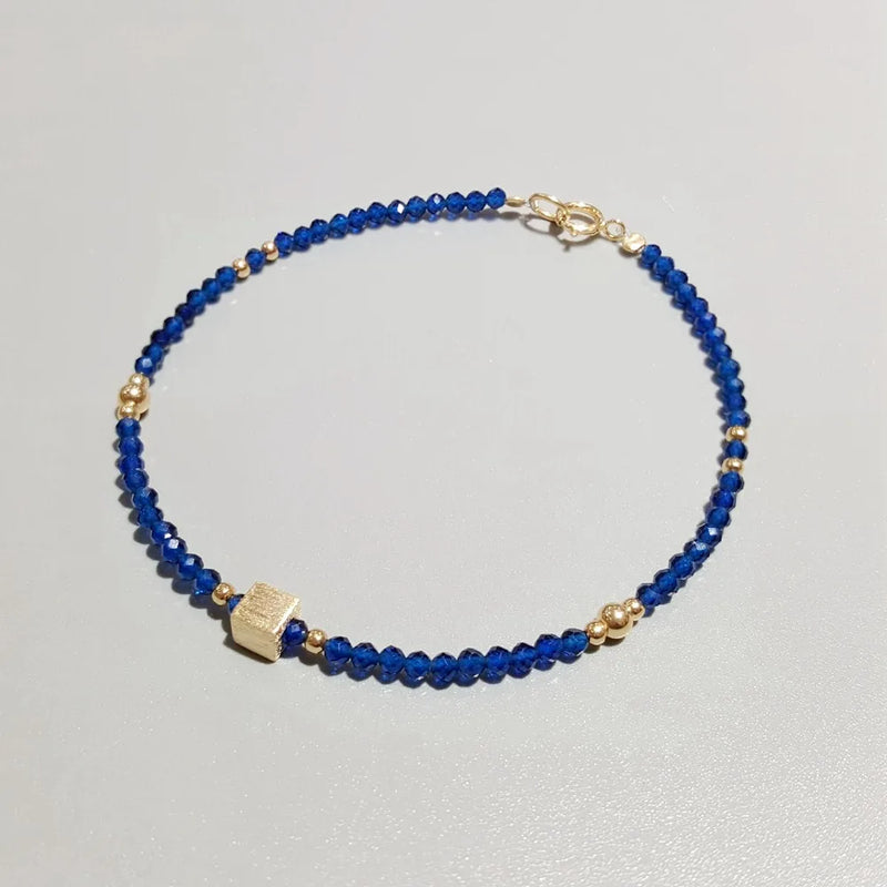 Sapphire 2mm Beads Sterling Silver Bracelet
