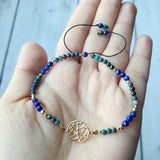 Lapis Lazuli Chrysocolla S925 Charm Bracelet Natural Stone Adjustable Jewelry