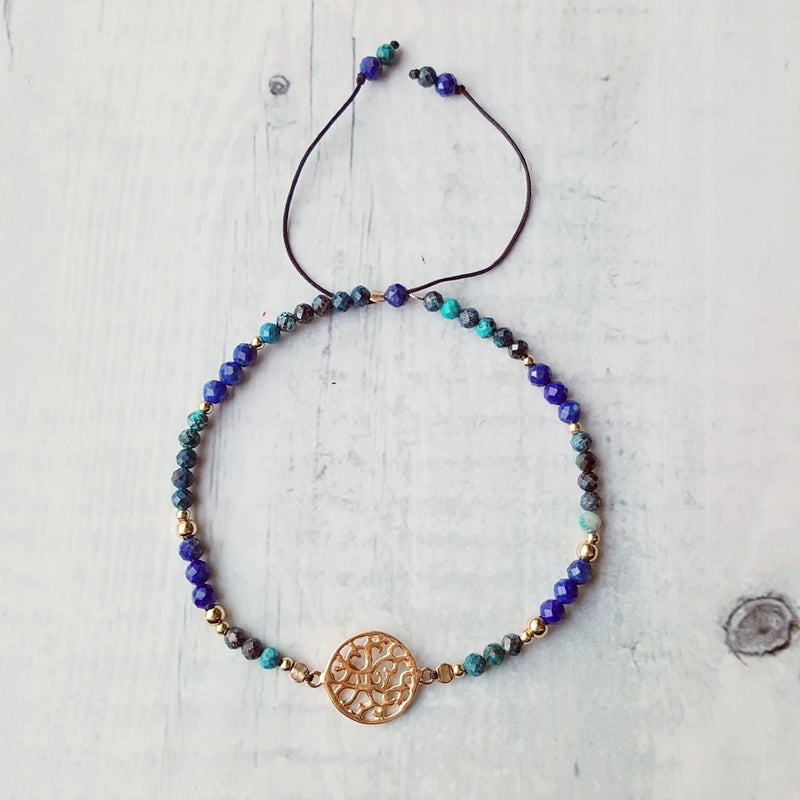 Lapis Lazuli Chrysocolla S925 Charm Bracelet Natural Stone Adjustable Jewelry