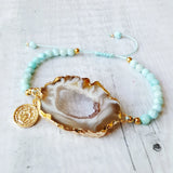 Larimar Drusy Druzy Crystal Agate Natural Stone Bracelet