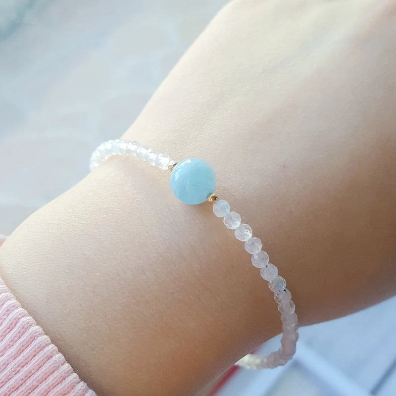 Moonstone Aquamarine 925 Silver Bracelet Delicate Jewelry