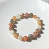 Moonstone Sunstone Beaded Bracelet 14K Filled Elastic Bracelet