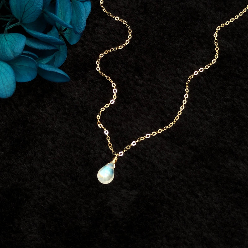 Moonstone Teardrop 14K Gold Filled Necklace Vintage Charm Bijoux Femme