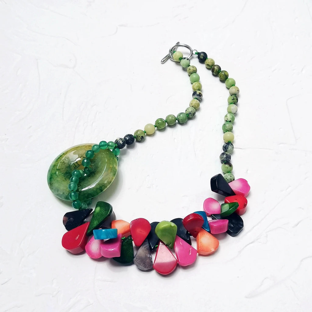Real Stone Agate Turquoise Coral Necklace Women Jewelry Gift