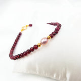 Red Garnet Pink Rice Pearl 925 Silver Bracelet