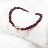 Red Garnet Pink Rice Pearl 925 Silver Bracelet