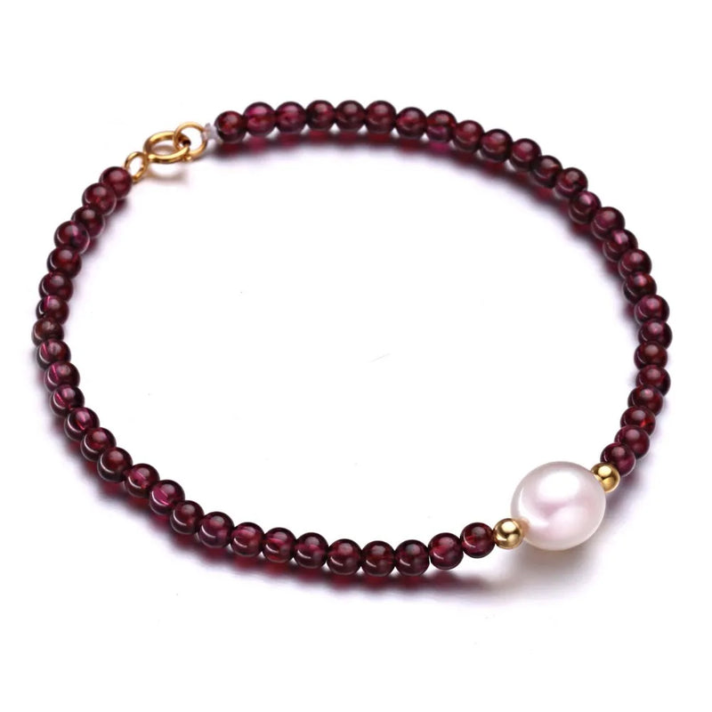 Red Garnet Pink Rice Pearl 925 Silver Bracelet