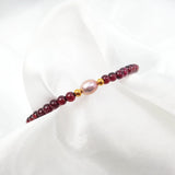 Red Garnet Pink Rice Pearl 925 Silver Bracelet